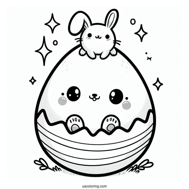 Cartoon Easter Egg With Tiny Bunny On Top