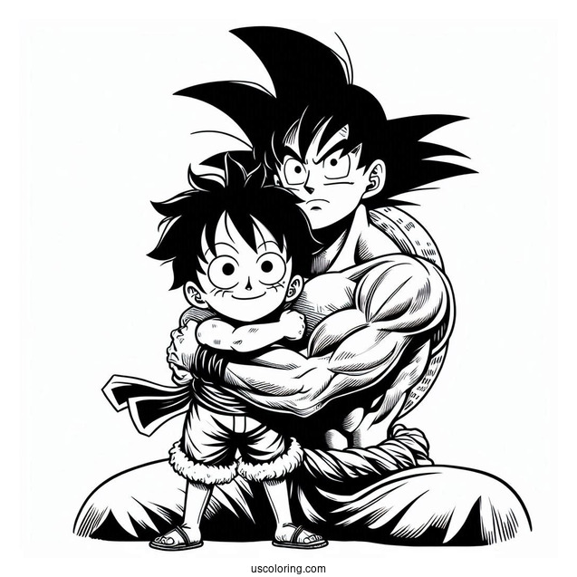 Luffy Coloring Page With His Arms Around Goku