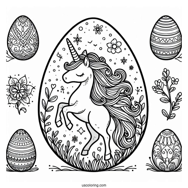 Magical Unicorn Easter Egg Coloring Page For Kids
