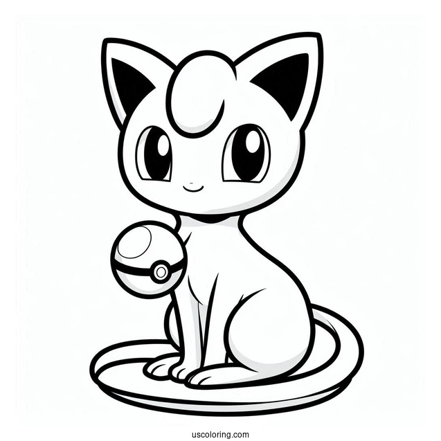 Easy Mew Coloring Page Holding Pokeball For Kids
