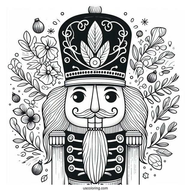 Close Up Of A Nutcracker Coloring Page With A Christmas Greeting For Kids