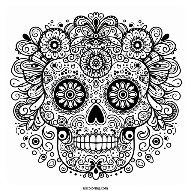 Intricate Sugar Skulls Coloring Page Design With Circles