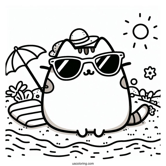 Pusheen Wearing Sunglasses At The Beach