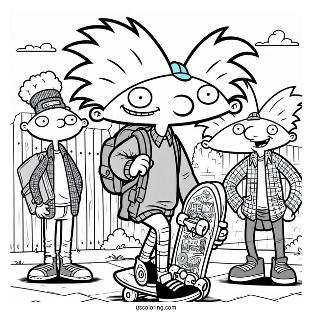 Nickelodeon Coloring Page Of Hey Arnold With Gerald Holding Skateboards