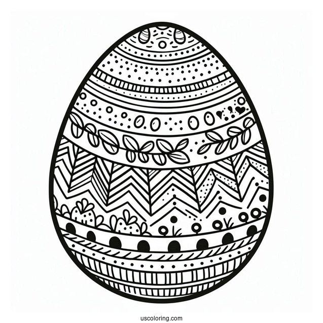 Easter Coloring Page Of Easter Egg With Chevron, Stripes, And Polka Dot Design