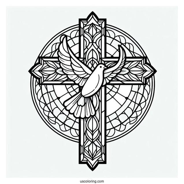 Simple Stained Glass Cross With Dove