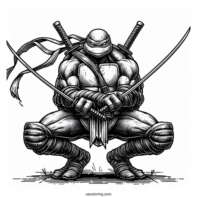 Ninja Turtles Coloring Page Of Adult Leonardo Using Dual Katana In Sewer
