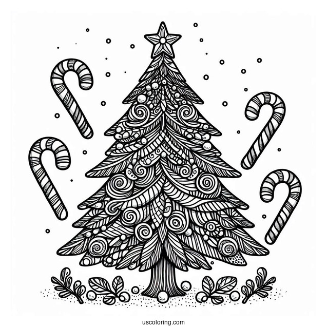 Christmas Tree With Candy Canes To Color