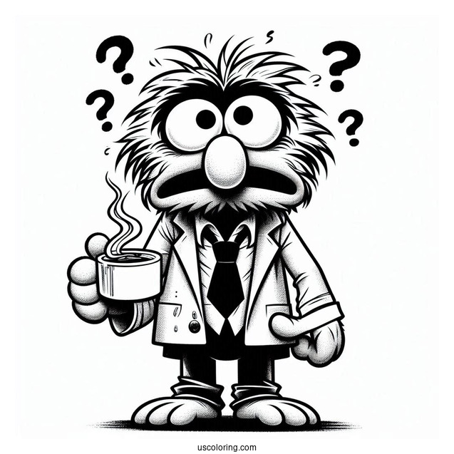 Muppets Coloring Page Of Confused Gonzo Holding Cup Of Coffee