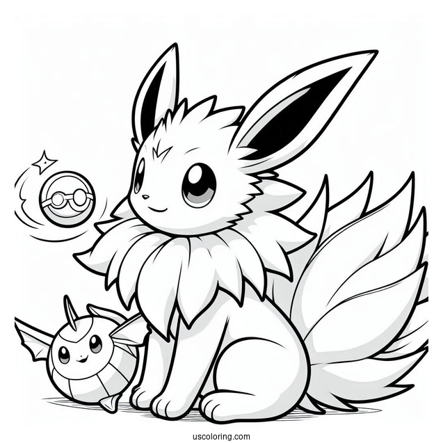 Jolteon Coloring Page Playing With Vaporeon