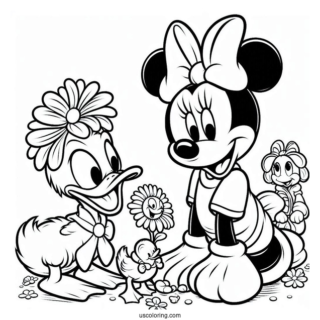 Daisy Duck And Minnie Mouse Petting Pluto Coloring Page