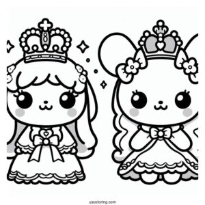 Kawaii Pochacco Coloring Page And Cinnamoroll Wearing Crowns For Kids