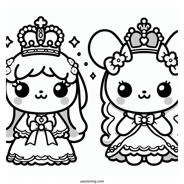 Kawaii Pochacco Coloring Page And Cinnamoroll Wearing Crowns For Kids