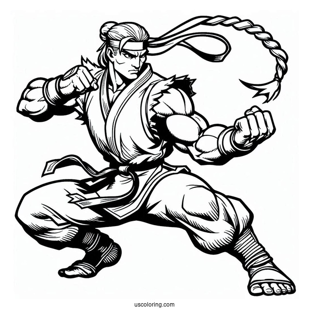 Street Fighter Coloring Page Of Simple Guile In Fighting Pose For Kids