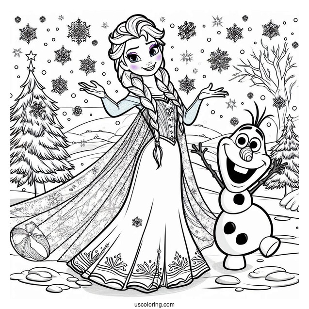 Elsa And Olaf In The Snow Coloring Sheet