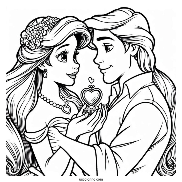 Coloring Sheet Of Ariel And Prince Eric In Love