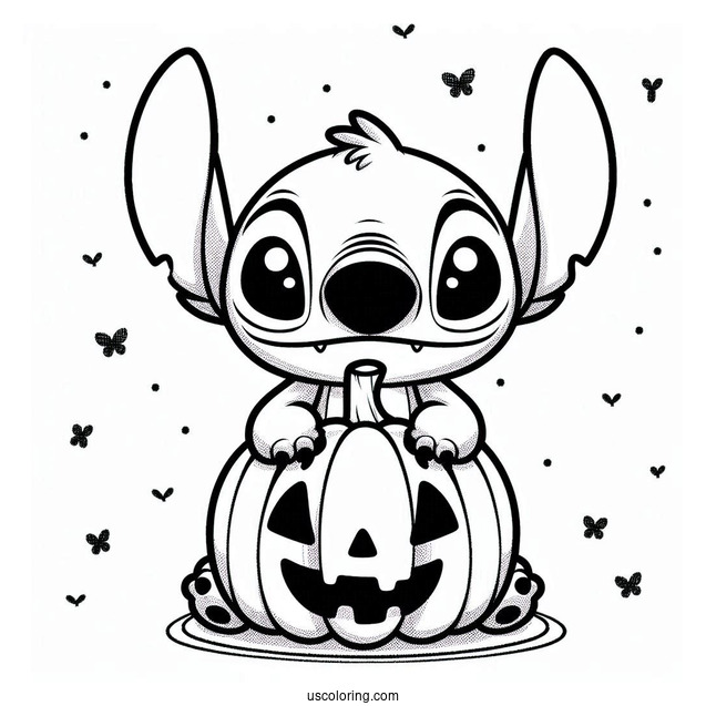 Kawaii Halloween Themed Stitch With Pumpkin To Color