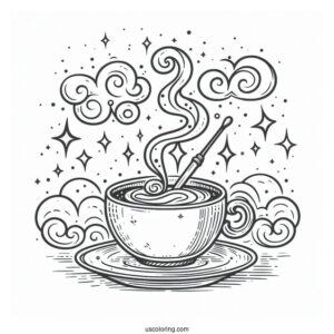 Magical Coffee Coloring Pages Of Cup With Clouds And Stars