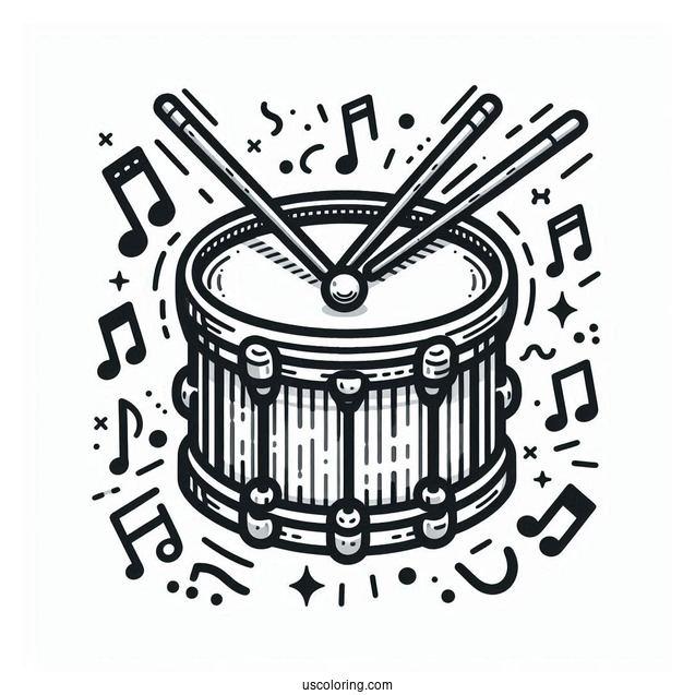 Music Coloring Page Of Drum With Drumsticks For Preschoolers