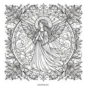 Beautiful Angel In The Sky Stained Glass Coloring Page