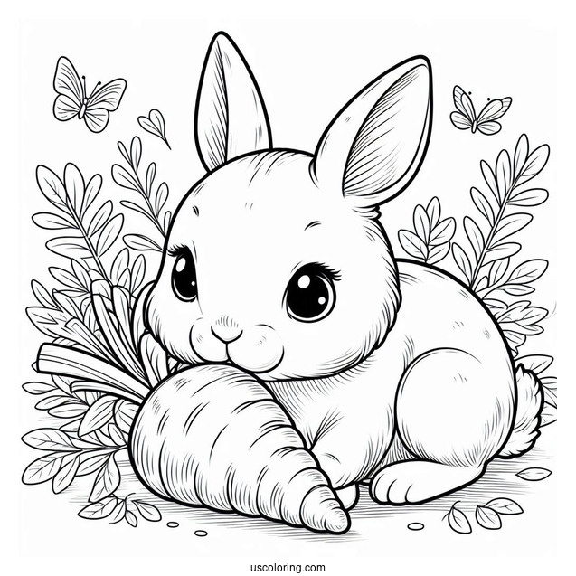 Flop Eared Rabbit Eating Carrot Coloring Picture