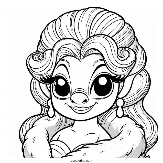 Coloring Page Of Pleakley In Drag Wearing a Wig
