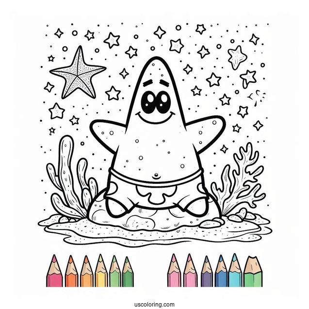 Patrick Star Coloring Page On The Rock