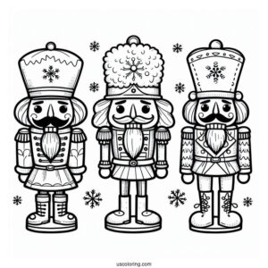 Nutcracker Coloring Page Wearing Different Hats With Snow In The Background