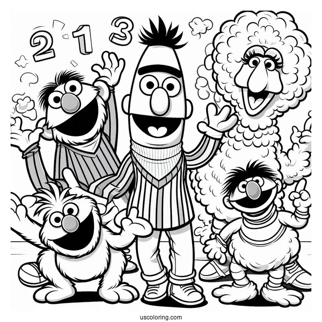 Bert, Elmo, Big Bird, Zoe, Ernie, And Count von Count