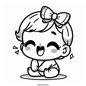 Kawaii Baby Coloring Page Laughing