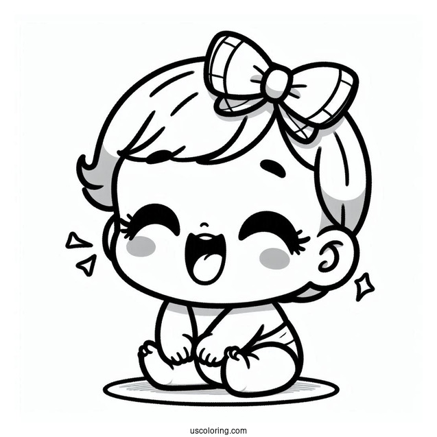 Kawaii Baby Coloring Page Laughing
