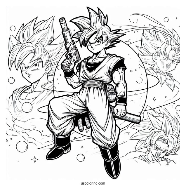 Dragon Ball Z Coloring Page Of Launch in Casual Outfit with Gun