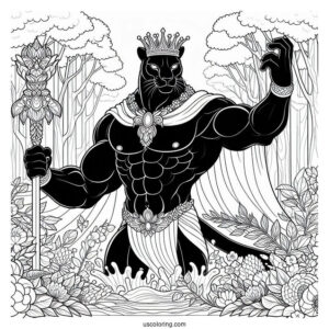Black Panther Emerging From The Forest With The Hulk Coloring Page