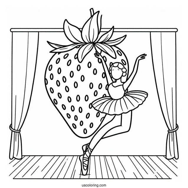 Strawberry Coloring Page Ballerina On Stage For Kids
