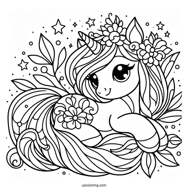 Cute Unicorn Stained Glass Coloring Page