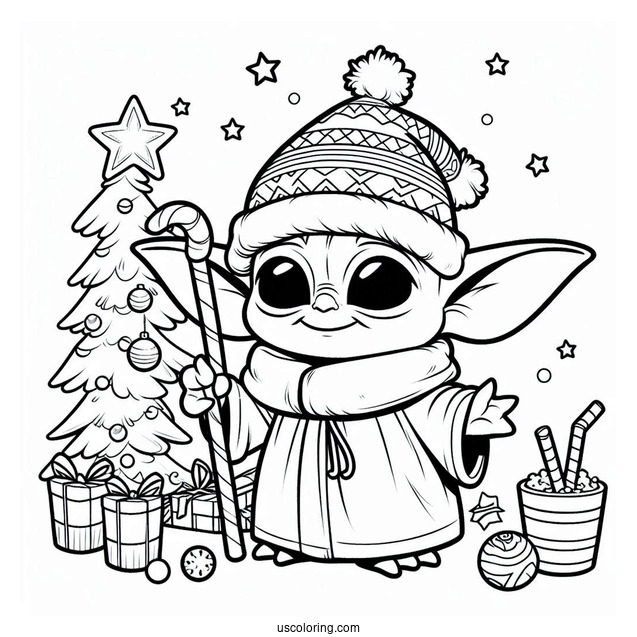 Christmas Themed Baby Yoda To Color