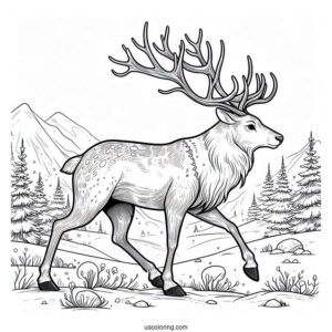 Detailed Reindeer Walking In The Wild To Color