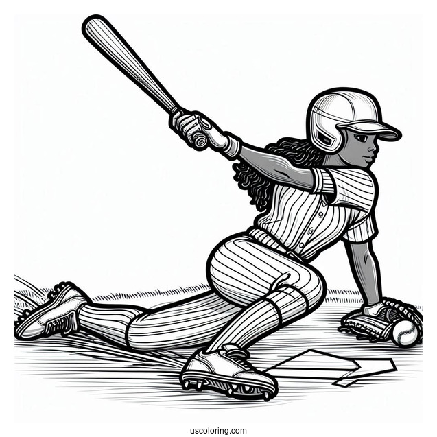 Baseball Coloring Page Of Player Sliding into Home Plate For Kids