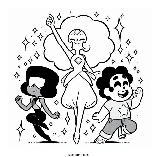 Easy Steven Universe Coloring Page Of Garnet, Amethyst, And Pearl For Kids