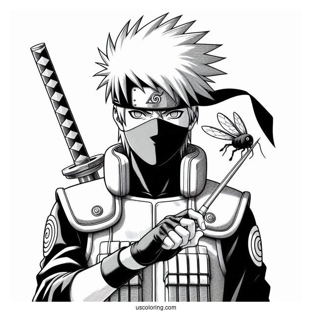 Realistic Kakashi Coloring Page With His Kunai And Icha Icha Book