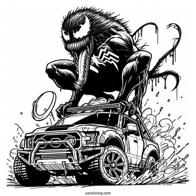 Carnage Coloring Page Growling On Top Of Car
