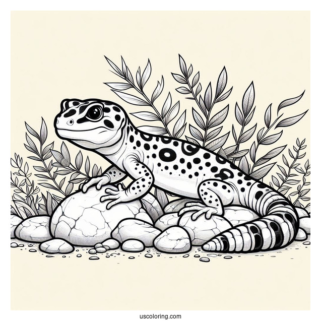 Leopard Gecko Lizard Coloring Page On Rocks