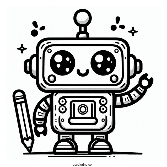 Kawaii Robot With Antenna Coloring Sheet For Kids