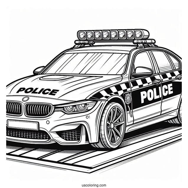 Sports Police Car Coloring Page On The Road
