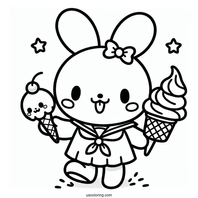 Cute Pochacco Coloring Page In Sailor Outfit Holding Ice Cream Cone For Kids