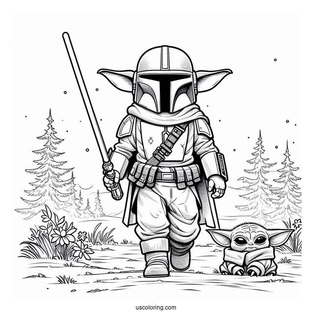 Mandalorian Walking With Baby Yoda