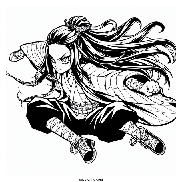 Nezuko Coloring Page Fighting In Demon Form
