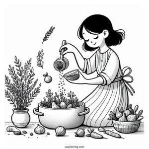 Ratatouille Coloring Page Dropping Herbs In A Pot For Kids