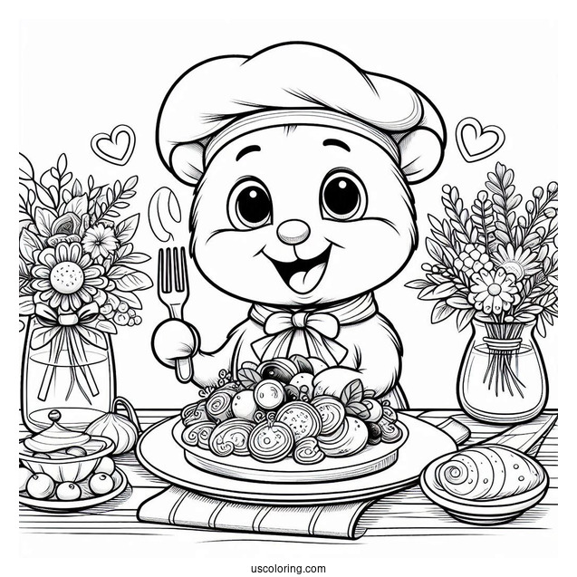 Smiling Ratatouille Coloring Page On The Dinner Table