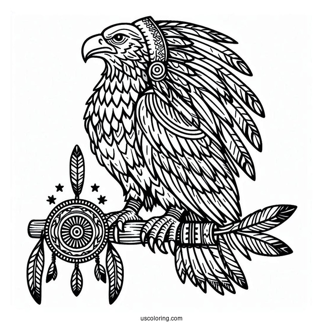 Eagle Perched On Native American Coloring Page Warrior's Arm